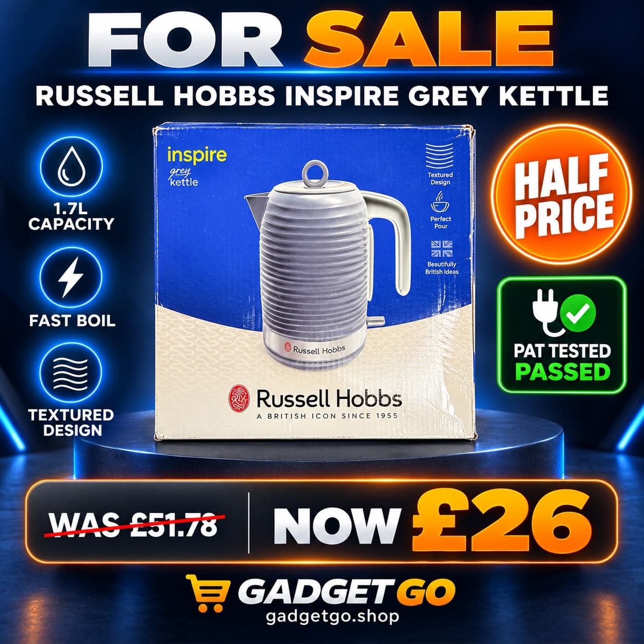 Russell Hobbs Inspire Grey Kettle