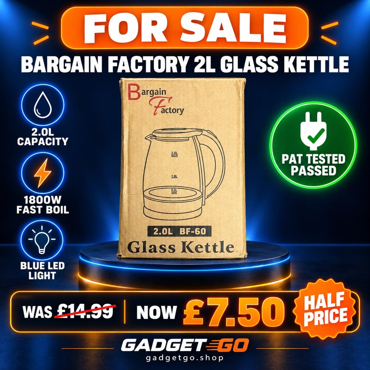 Bargain Factory 2L Glass Kettle