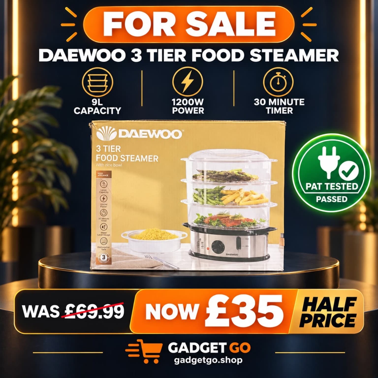 Daewoo 3-Tier 9L Food Steamer