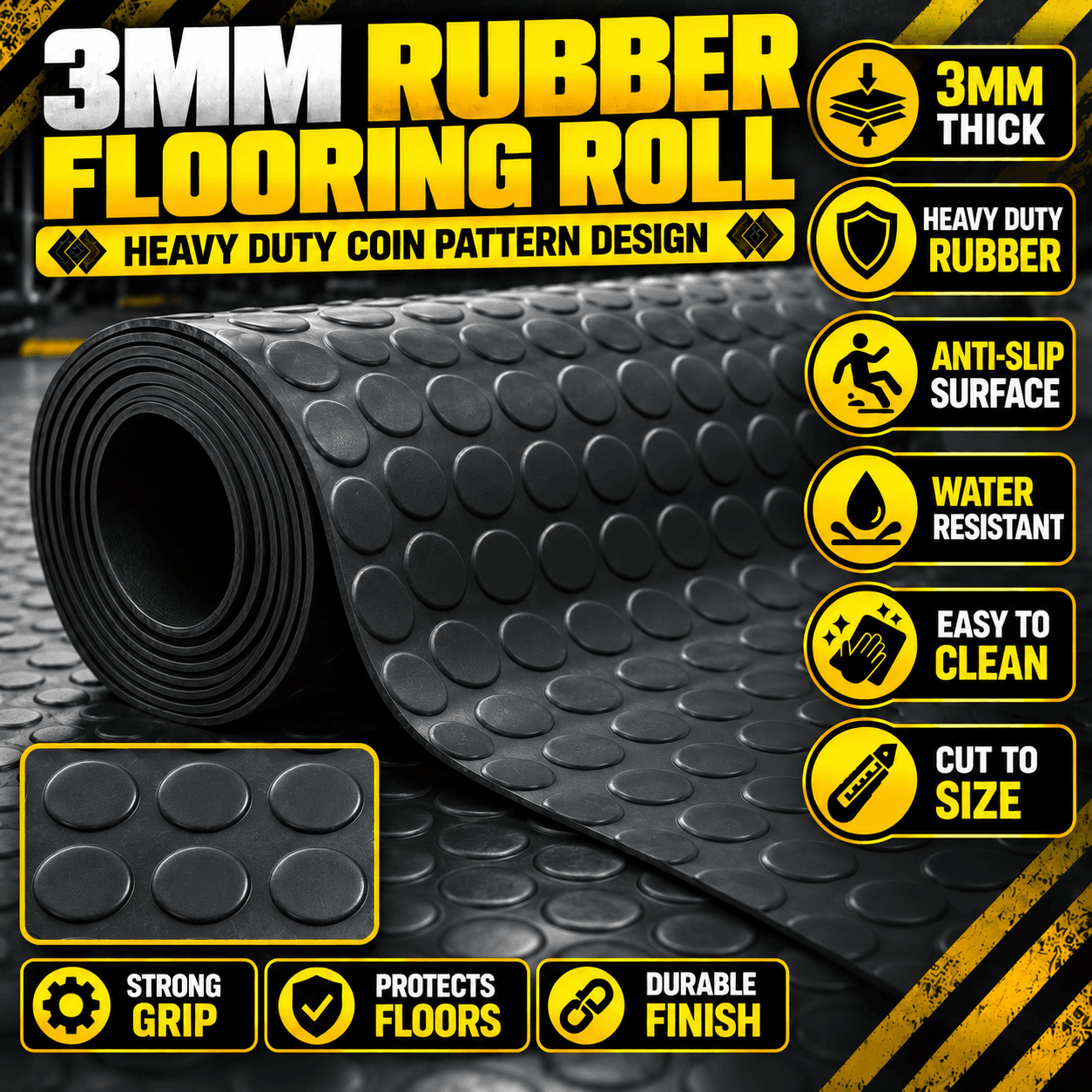 3mm Heavy Duty Coin Pattern Rubber Flooring Roll