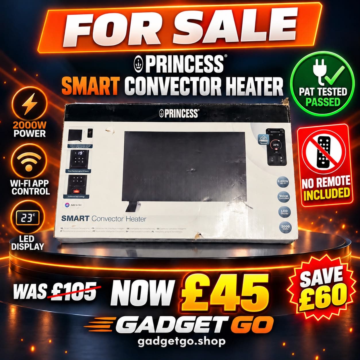 Princess Smart Convector Heater 2000W - No Remote